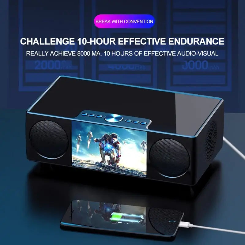 Video Bluetooth speaker Home Theater K-Song Record Sound Music System with AUX USB TF Alarm Clock Fm Radio LED Display 8000 mAh