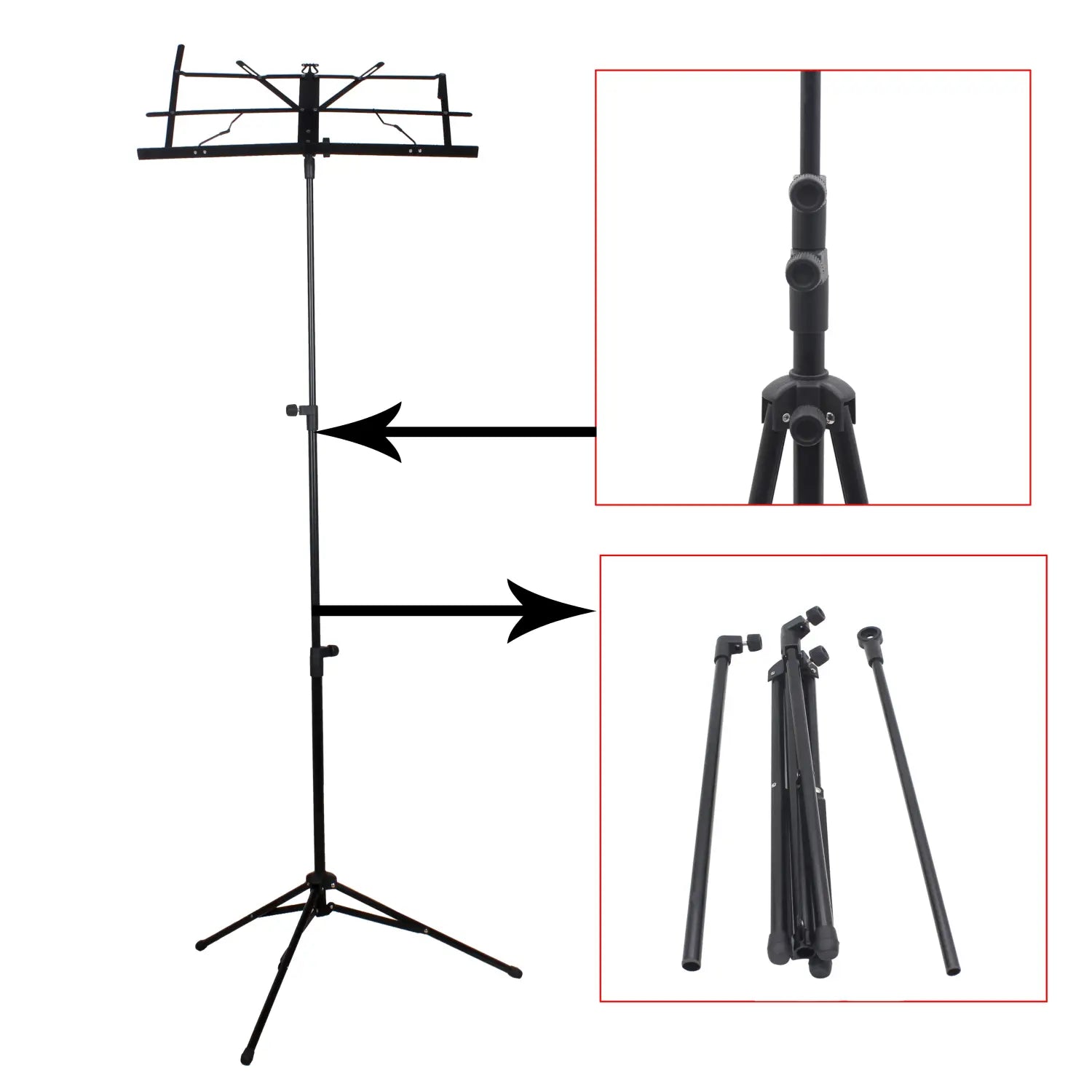 Music Sheet Stand Foldable Stainless Steel Tripod Stand Holder with Bag Height Adjustable Musical Instrument Accessories