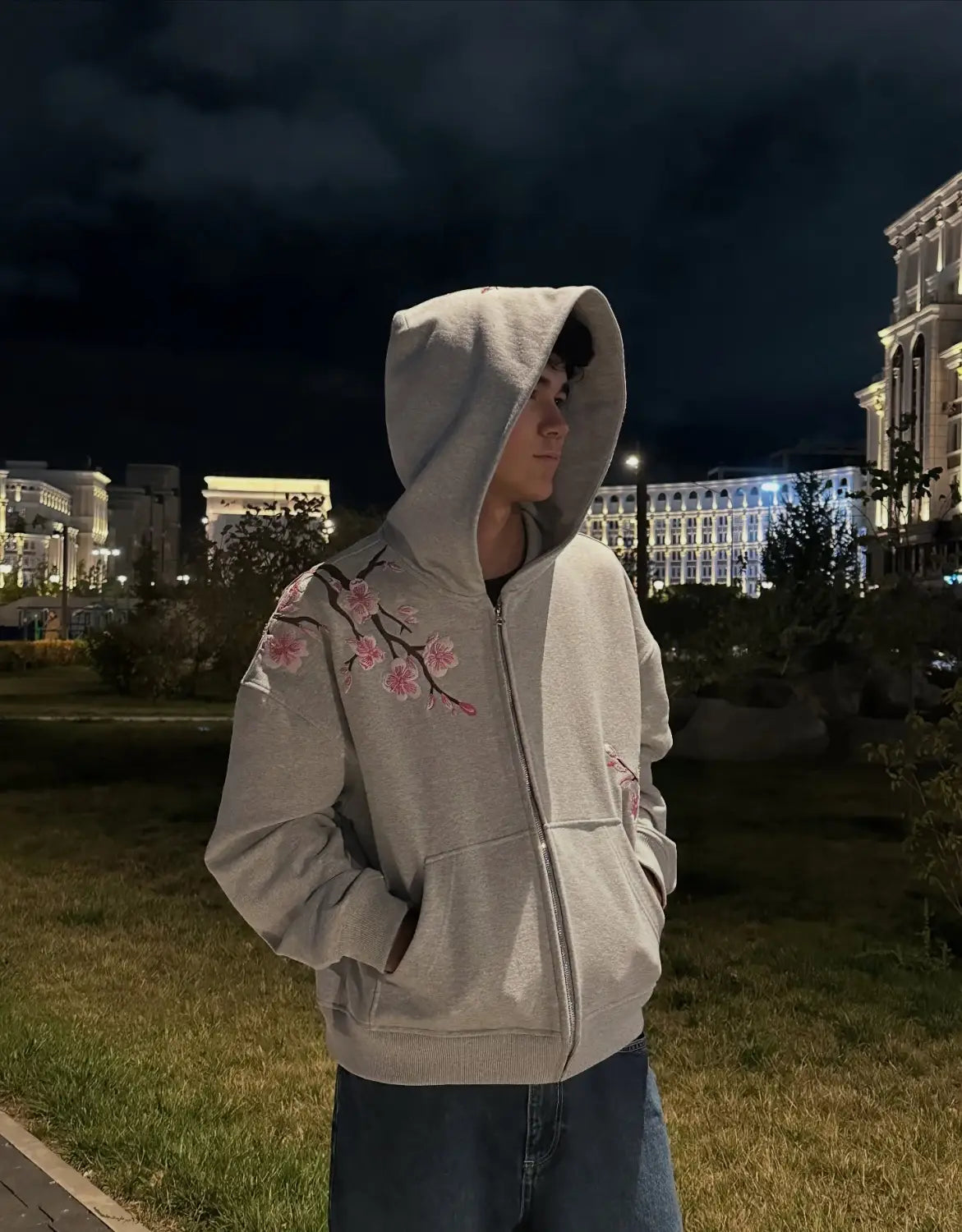 Y2K Vintage Oversized Cherry Blossom Embroidered Hooded Jacket Mens Womens Pink Zipper Coat Harajuku Hip Hop Graphic Streetwear