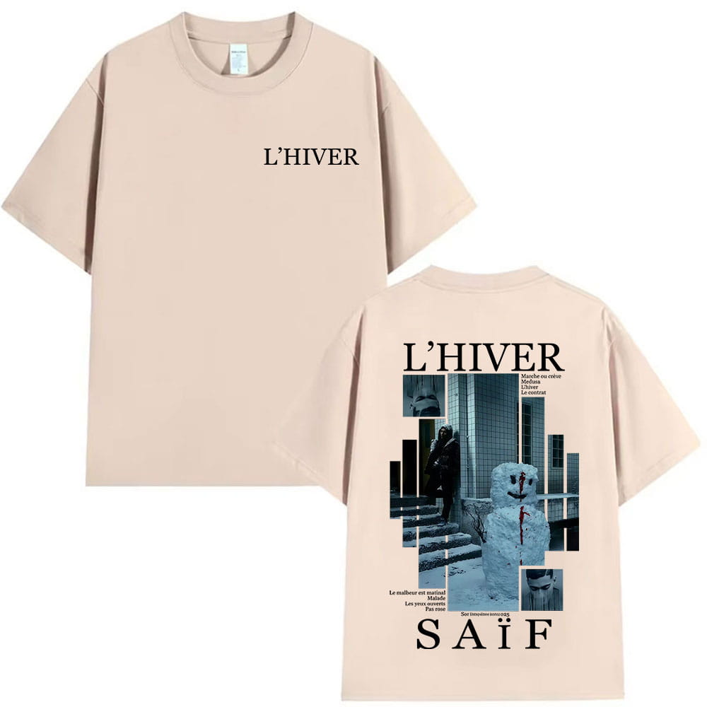 Rapper L’HIVER Saif Album 2025 Graphic T Shirt Men’s Gothic Hip Hop Short Sleeve T-shirts Vintage Cotton T-shirt Fans Streetwear