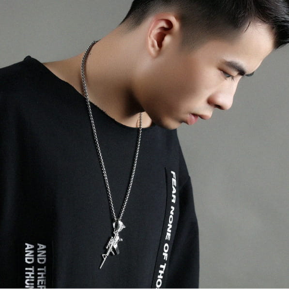 Hip Hop Iced Out M4 Gun Necklace - Gold Silver Alloy Pendant Chain for Rapper Men Streetwear Jewelry