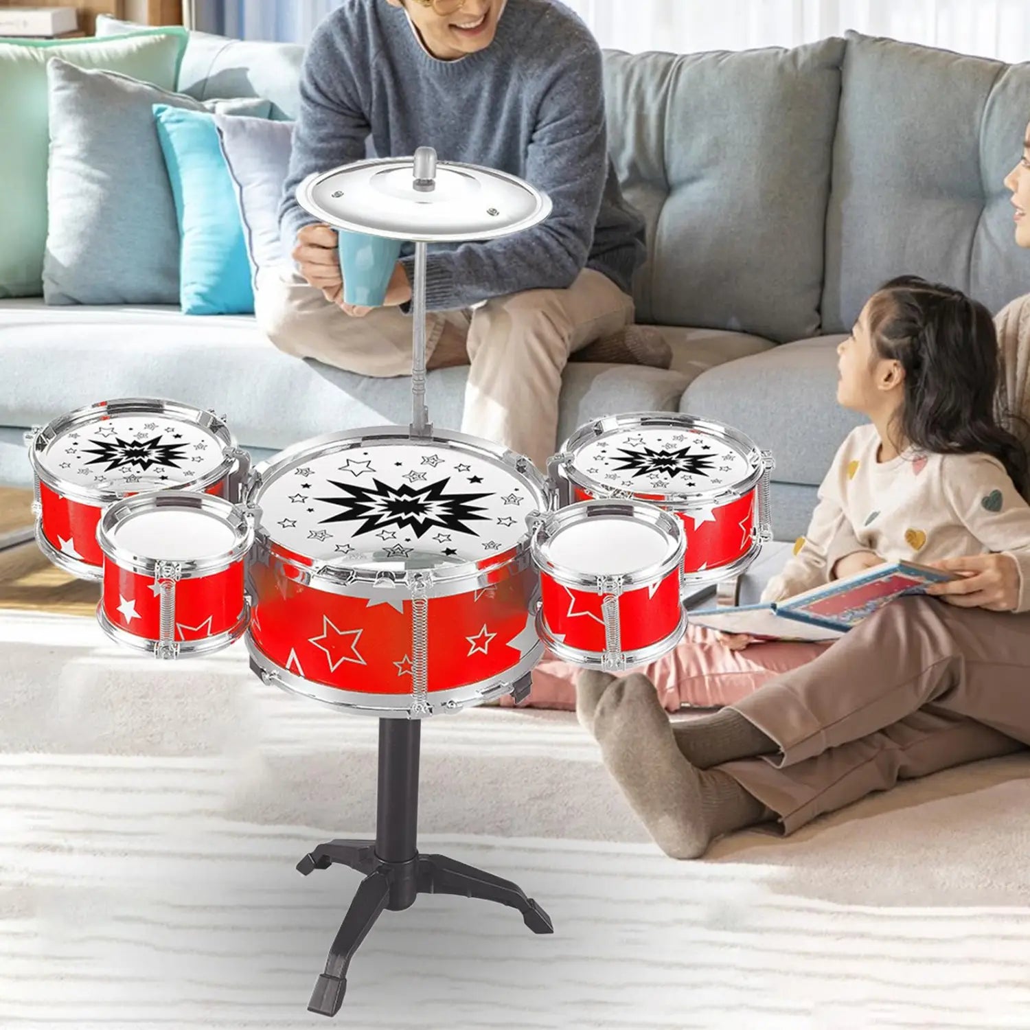Kids Drum Kits Preschool Learning Toy Music Enlightenment Mini Drum Set Simulation for Boys Kids Preschool Children Gifts