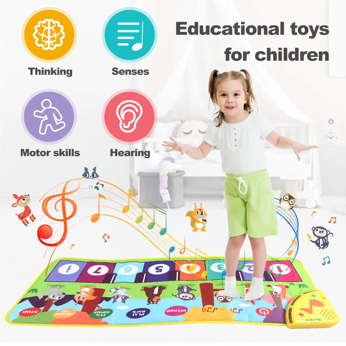 80x30cm Kids Music Piano Mat keyboard Dance Mat Toddler Floor Baby with 8 Animals Sounds Baby Mat Educational Toys for Kid Gifts