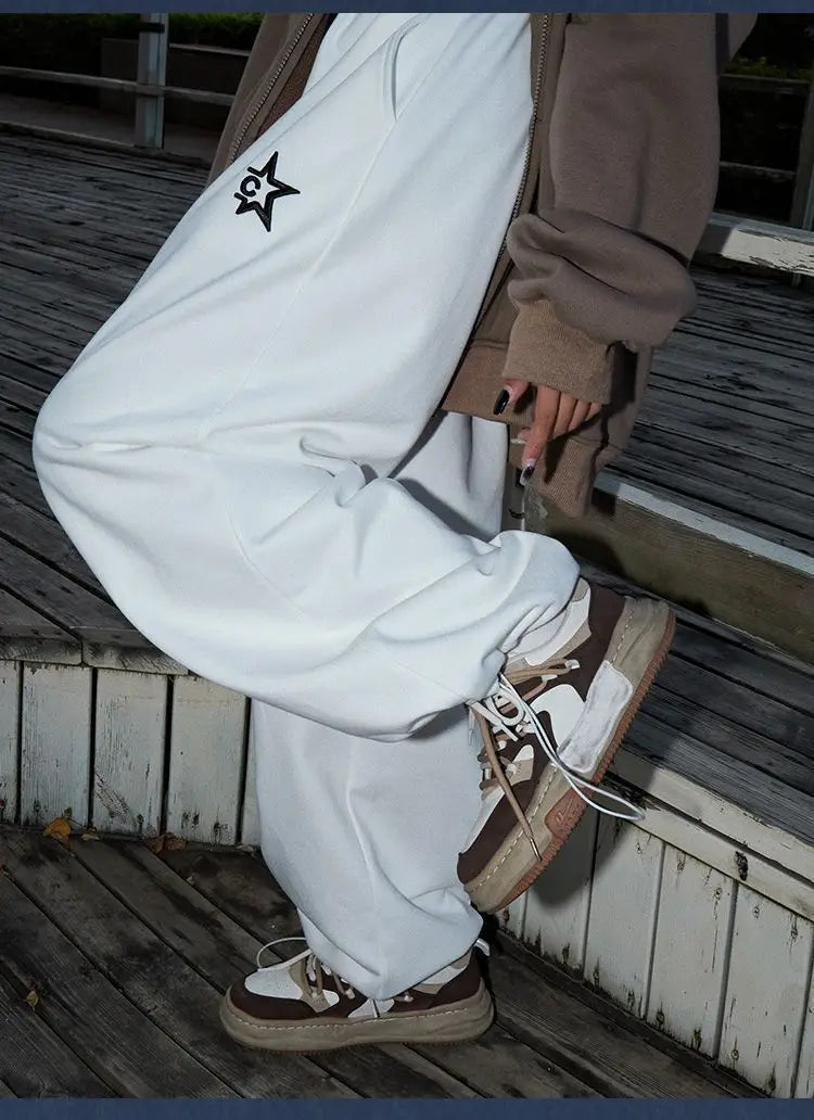 American Retro Hiphop Loose Hip Hop High Street Sports Pants for Men and Women Wide Leg Casual Pants Straight Leg Waist Pants