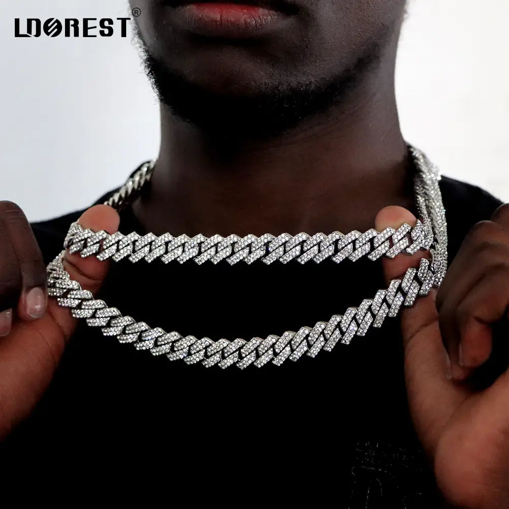 Hip Hop 14MM Prong Cuban Link Chain Necklace & Bracelet Iced Out Bling Cuban Chain Rhinestone Chains For Men Punk Rapper Jewelry