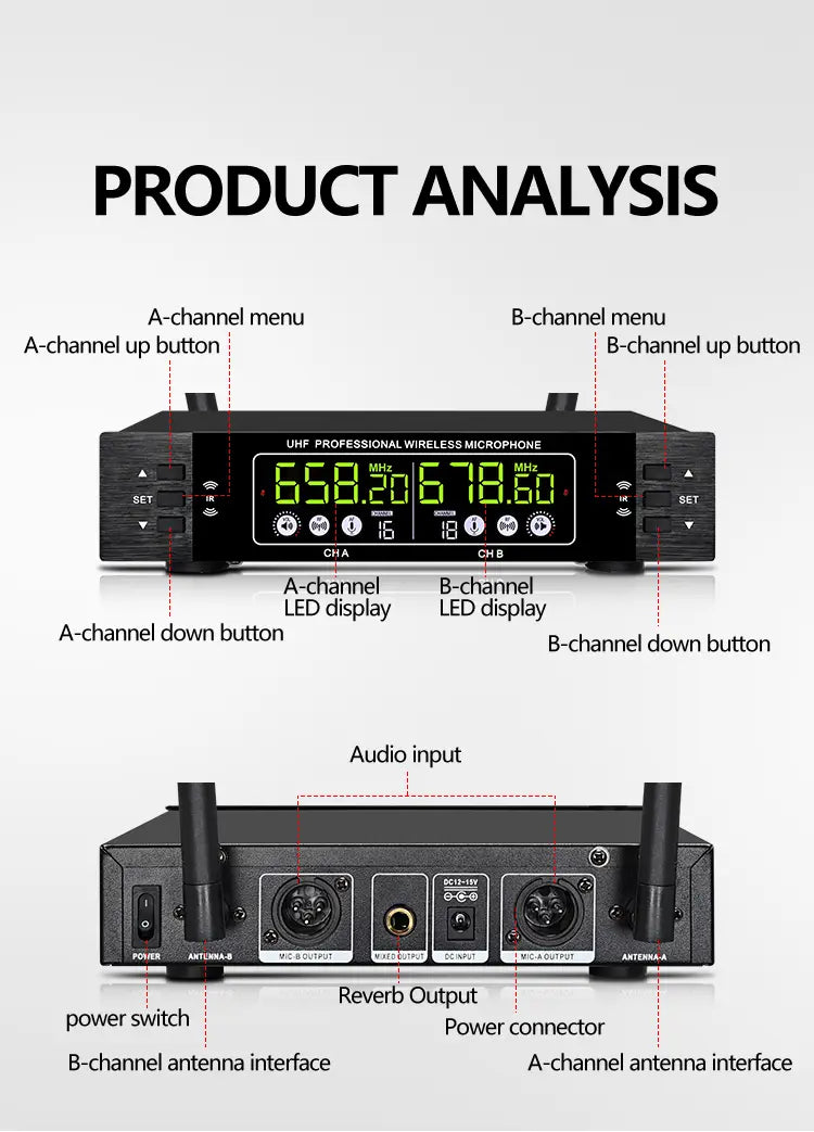 Professional wireless microphone 2 channels charging handheld home karaoke KTV performance singing microphone