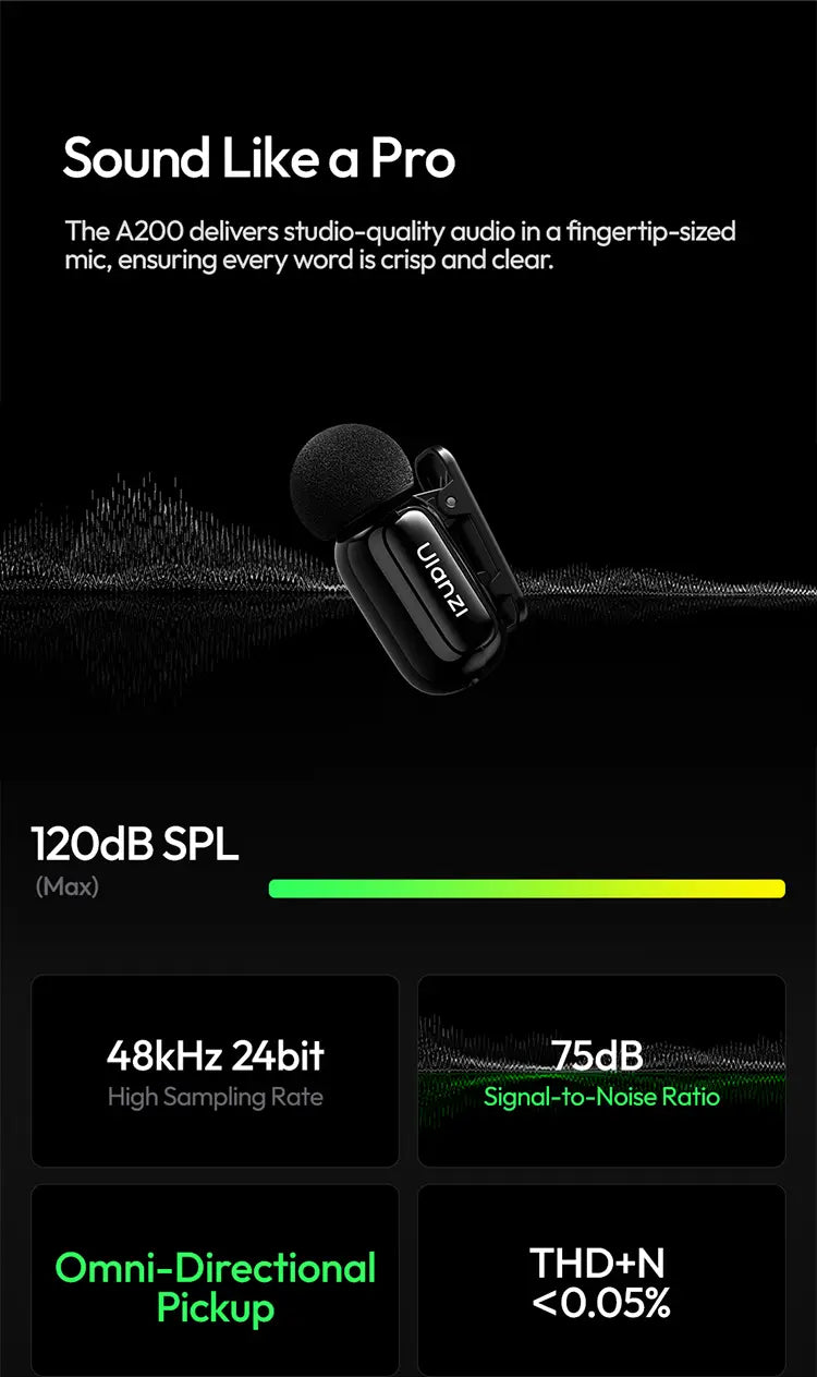 Ulanzi J12 Wireless Lavalier Microphone Audio Video Recording Mini Mic Plug Play For Smartphone Android iPhone Live Broadcast
