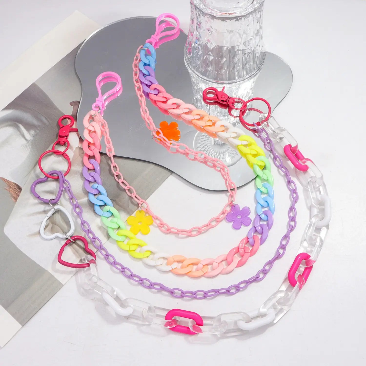 Bohemian Rainbow Resin Chain Keychains Men Women Hip Hop Waist Chain Multicolor Acrylic Flower Pants Trousers Chain Punk Jewelry
