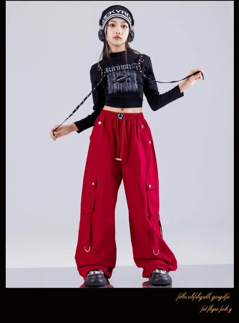Hip Hop Girls K-pop Fashion Crop Top Street Dance Cargo Pants Plaid Skirts Kids Streetwear Children Jazz Girl Group Clothes Sets