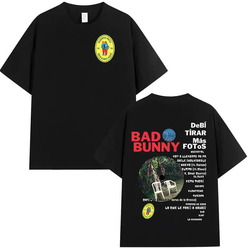 Rapper Bad Bunny Tour 2026 Album Merch T Shirts Debi Tirar Mas Fotos DTMF Graphics T-shirts Unisex Hip Hop Oversized Cotton Tees