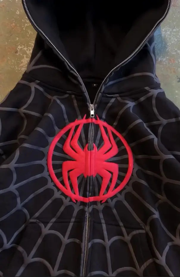American Spider Pattern Embroidery Zip Up Hoodie Y2K Mens Womens Gothic Harajuku Jacket Fashion Hoodie Sweatshirt Casual Clothes