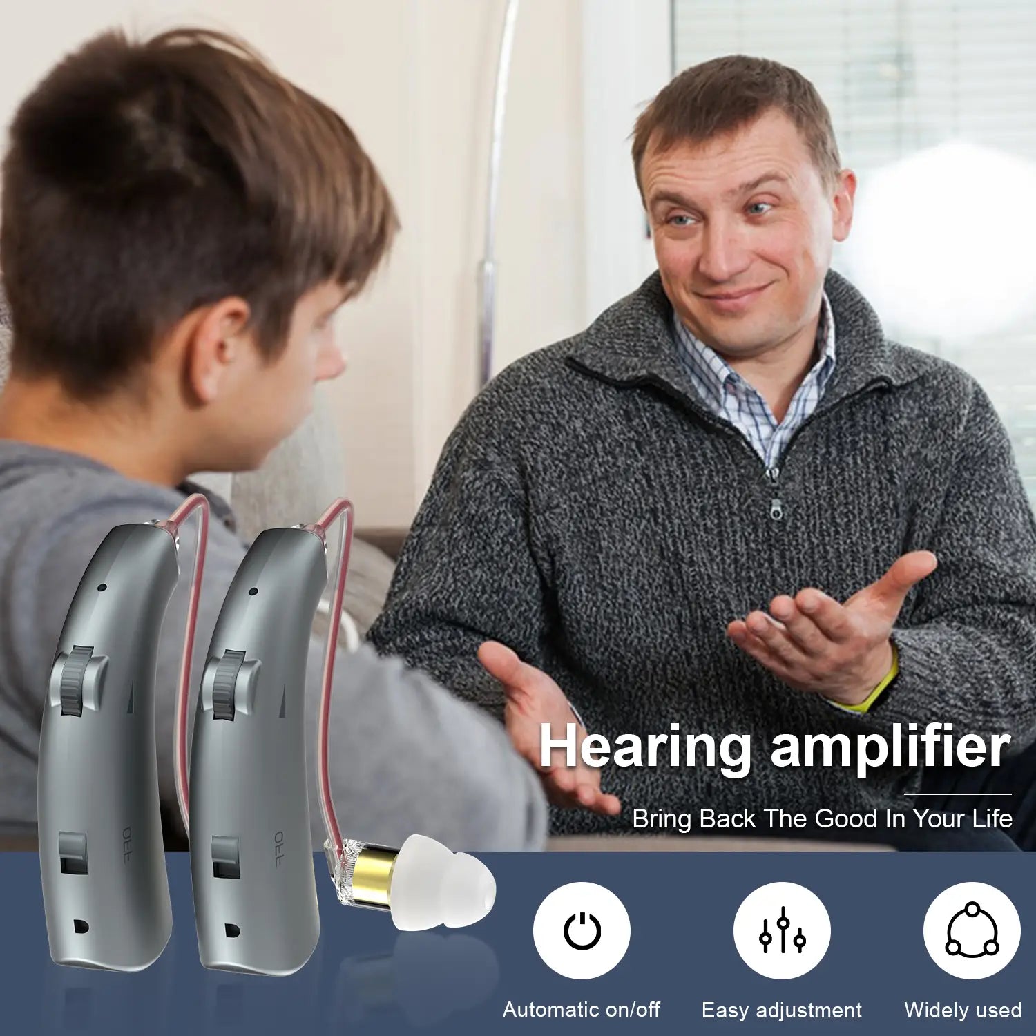 Rechargeable High-Definition Sound Amplifier for Mild to Moderate Hearing Loss with Built-in Battery for TV Meeting Travel