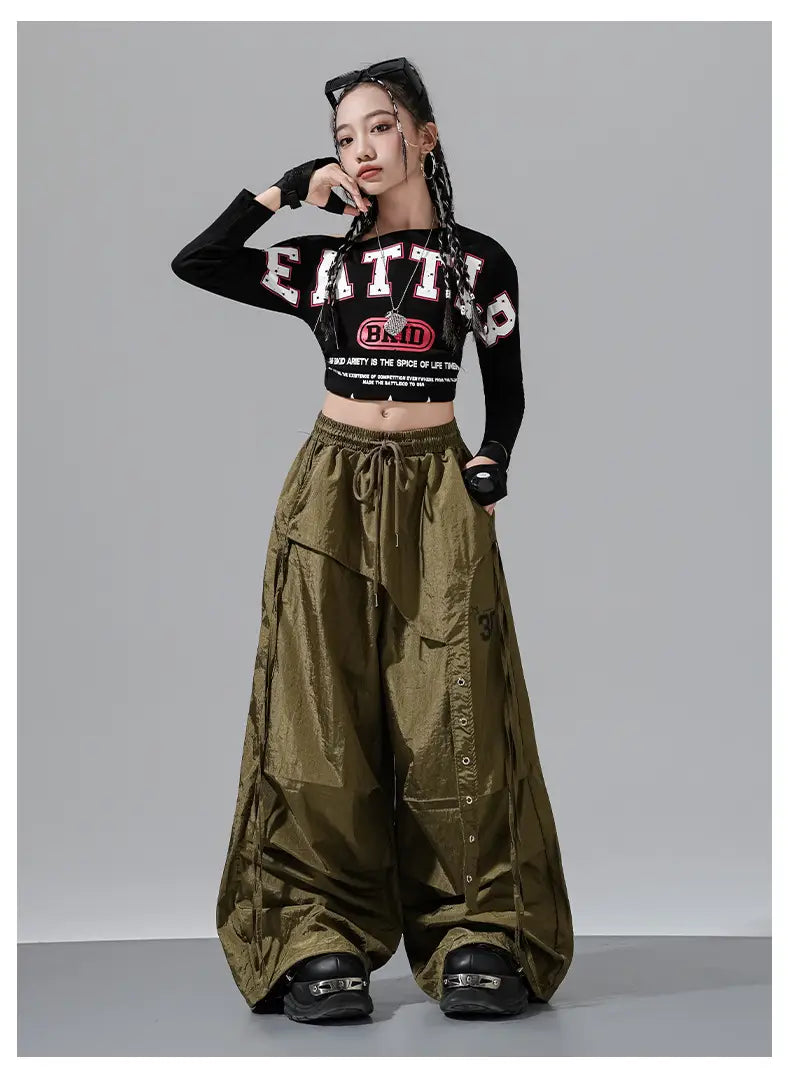 Hip Hop Girls Off Shoulders Crop Top Cargo Pants Kids K-pop Street Dance Clothes Set Children Girl Group Streetwear Teen Costume