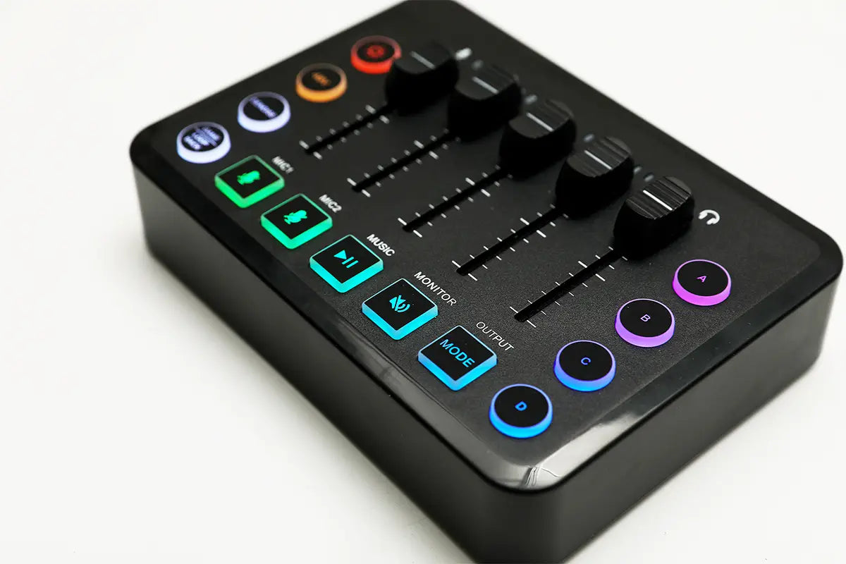Gaming Audio Mixer,Rechargeable Audio Interface RGB Mixer with XLR Microphone Interface,48V Phantom Power,for Podcast/Recording