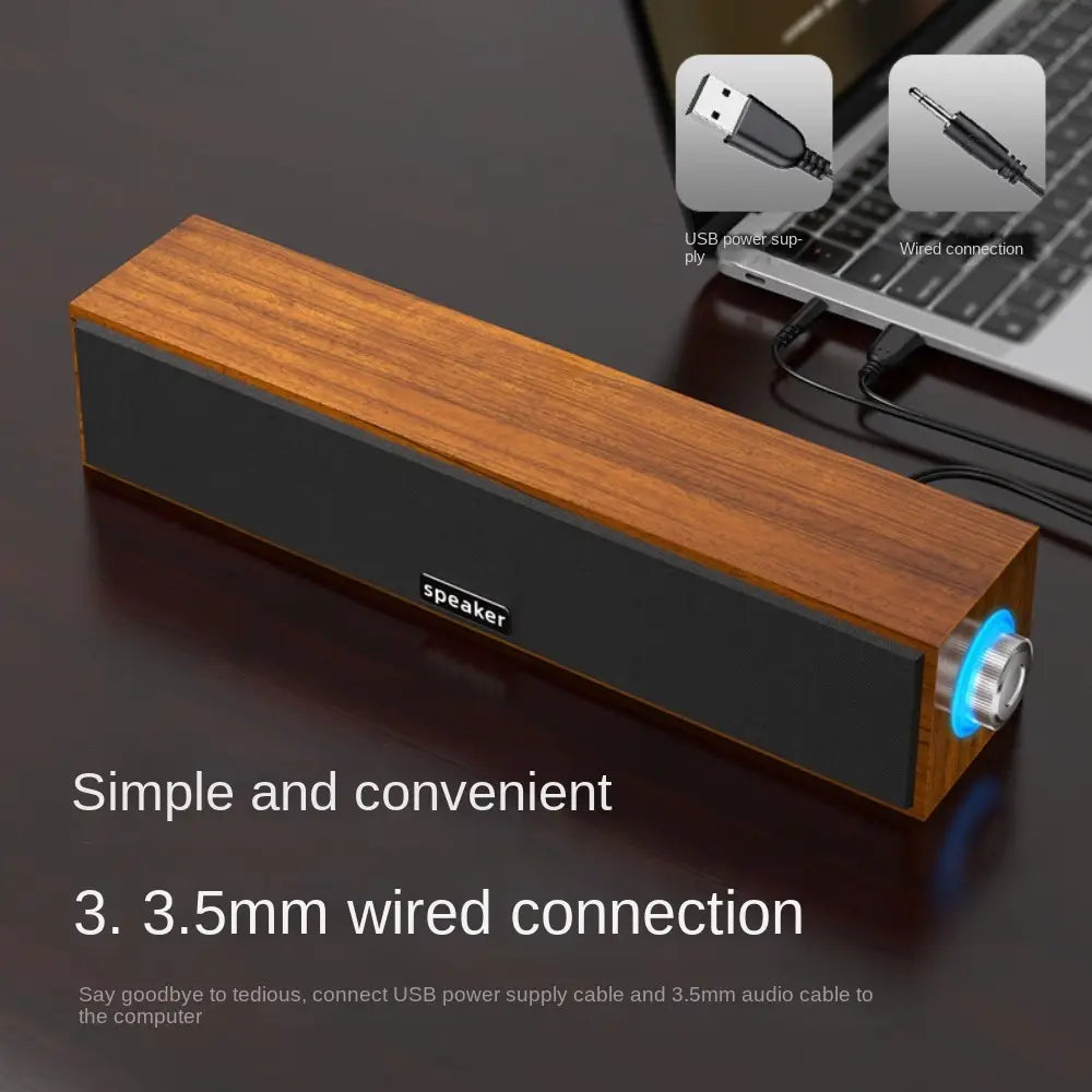 New Long Strip USB Wired Bluetooth Dual Speakers Wooden Small Speaker Computer Notebook Sound Bar Desktop Heavy Bass