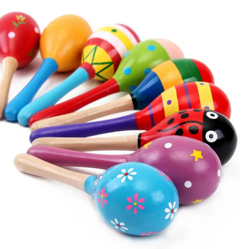 Large Montessori Baby Toy Wooden Colorful Musical Instrument Rattle Shaker Sand Hammer Bell Kids Children Early Learning Toys