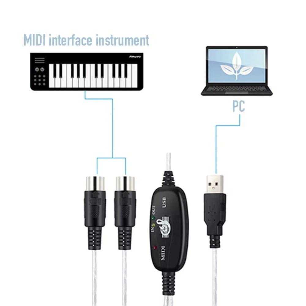5 Pin MIDI to USB Converter Portable Keyboard to PC Converter MIDI Interface Cable IN-OUT Instrument Supplies MIDI Adapter Cable