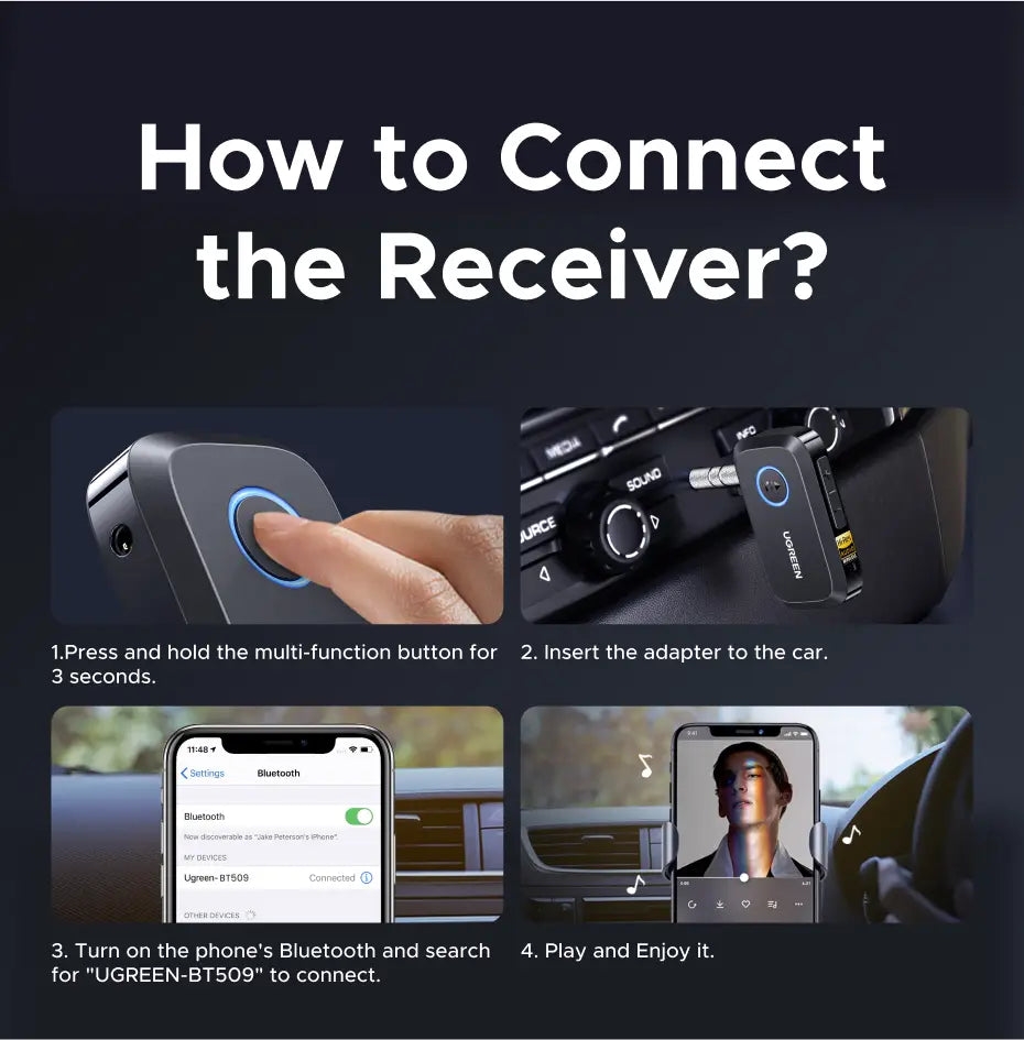 UGREEN Bluetooth 6.0 5.4 Car 3.5mm AUX Jacks for Car Speakers Audio Music Hands Free Bluetooth 5.3