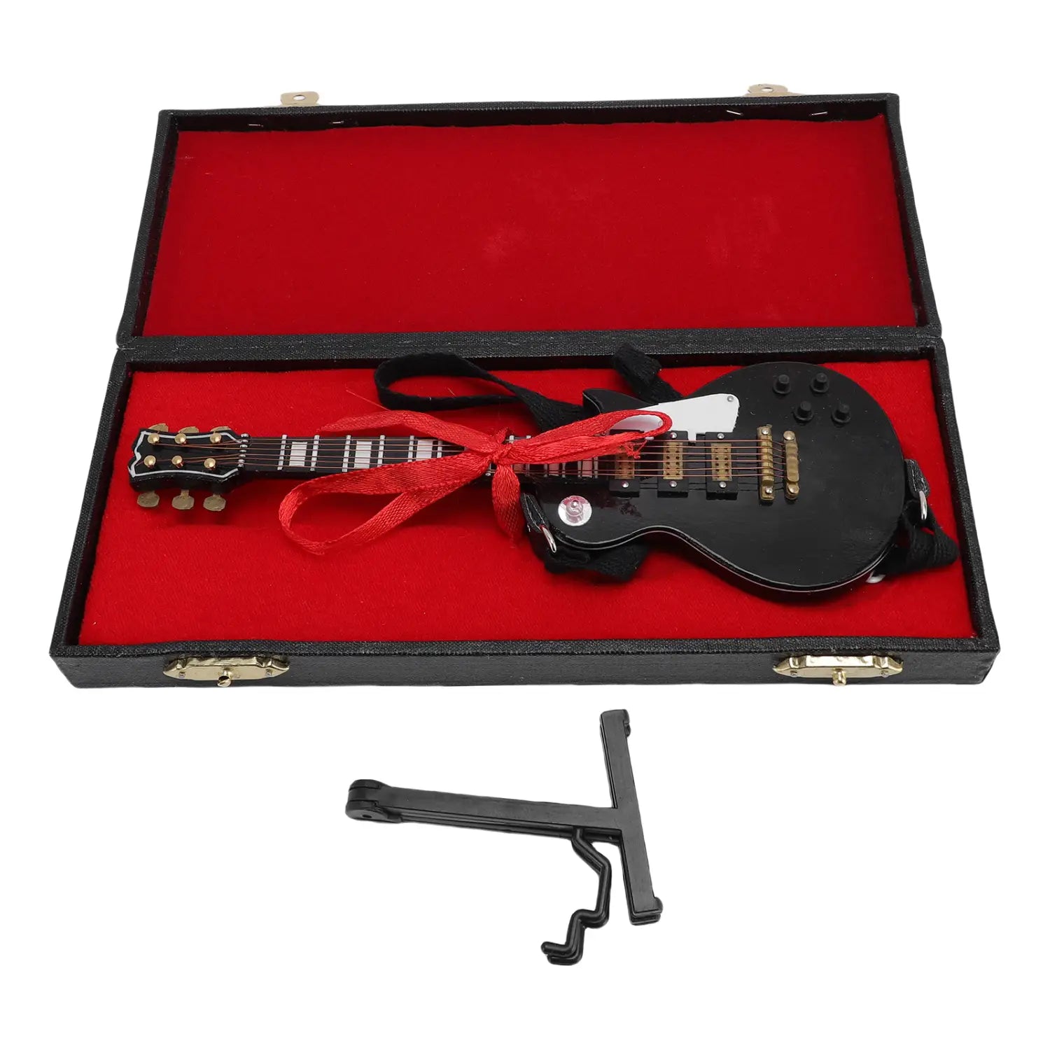 18cm Miniature Electric Guitar Model with Stand and Case Wooden Musical Instruments Ornament for Home Desk Shelves Decoration