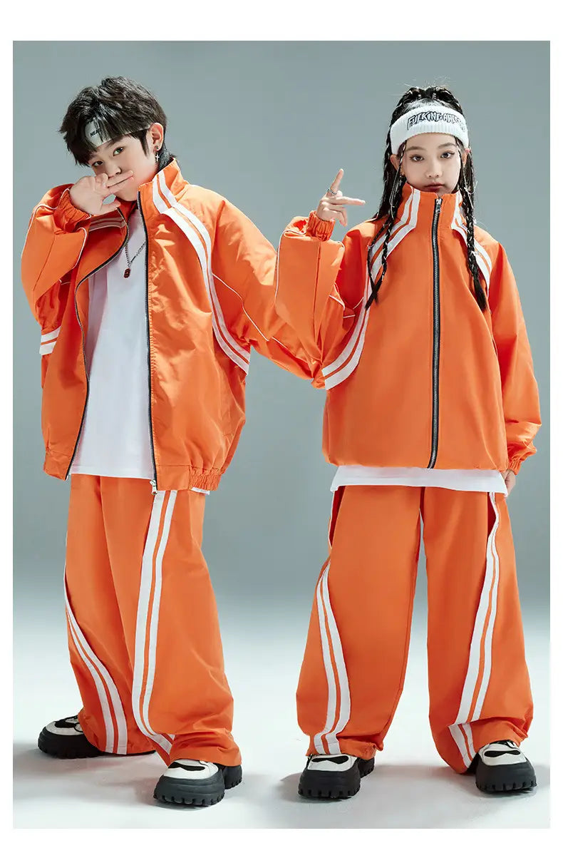 Hip Hop Children Costumes Boy Girl Streetwear Fashion Loose Casual Sports Jacket Pant Suits Kids Coat Trousers Sets Tracksuit