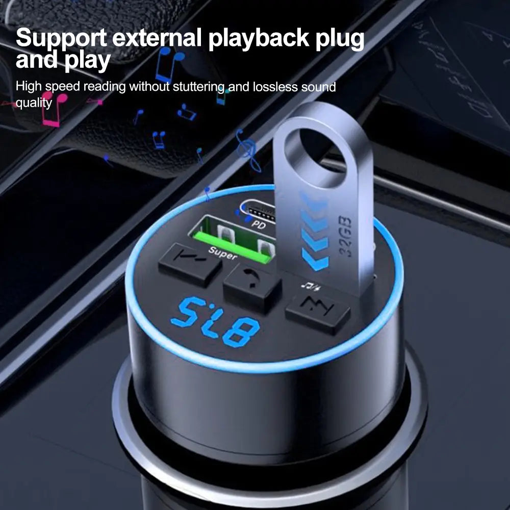 Bluetooth 5.0 FM Transmitter Handsfree Car AUX Radio Modulator MP3 Player 66W Dual PD Type-C USB Fast Charge With Volt display