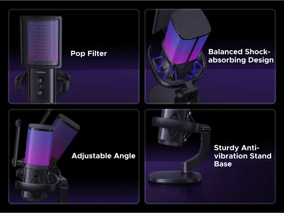 UGREEN USB Microphone with Touch Mute Button and RGB Lighting Suitable for PC Mac Gaming Karaoke Recording Streaming Podcasting