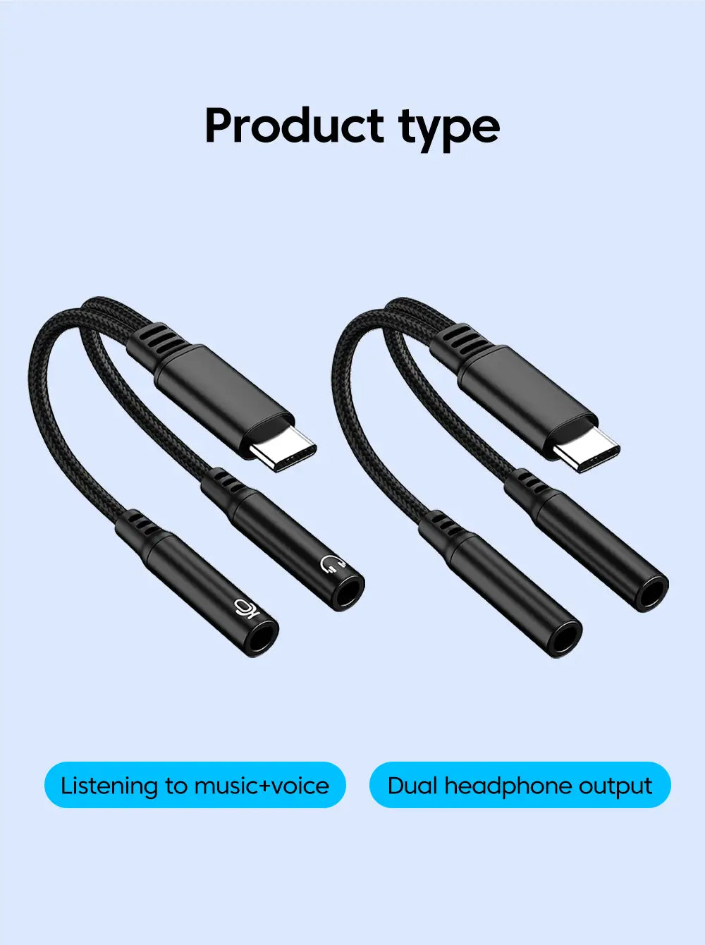 Type C Male To 3.5MM Jack Audio Cable Dual Female Adapter DAC 2-in-1 Music Voice Microphone Splitter Cable for iphone 15 16
