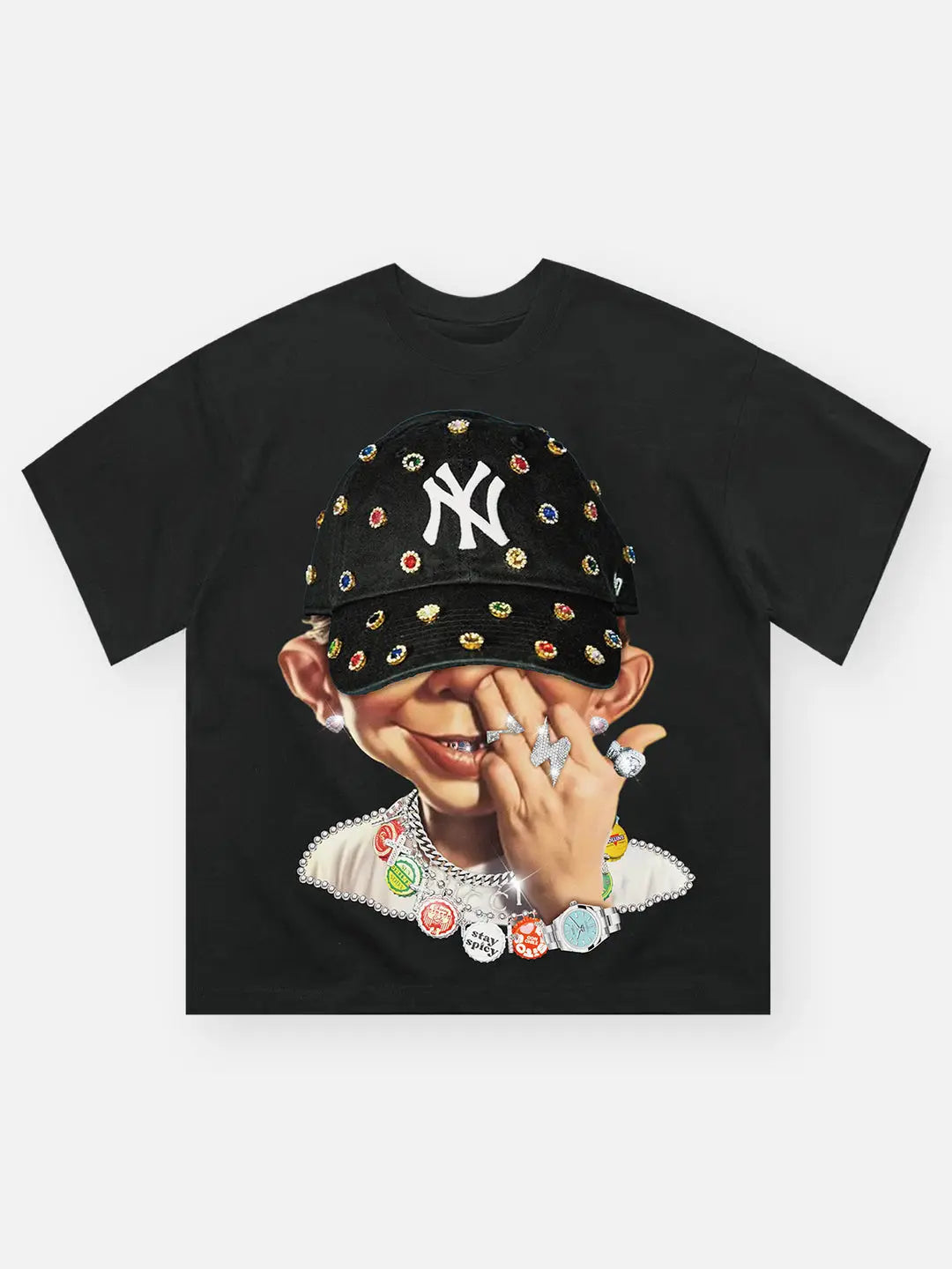 Personality Hip Hop Funny Face Pattern Printed T-Shirt Cotton Short Sleeved T-shirt Men Women Casual Streetwear Round Neck Tops
