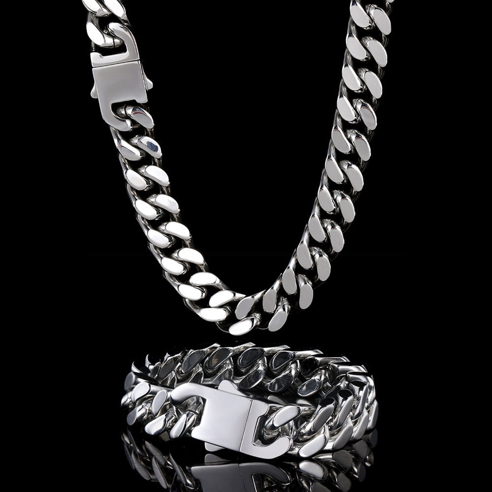 Wholesale Hip Hop Jewelry Stainless Steel Men Flat 4 Side Curb Cuban Link Chain Necklace For Men Drop Shipping