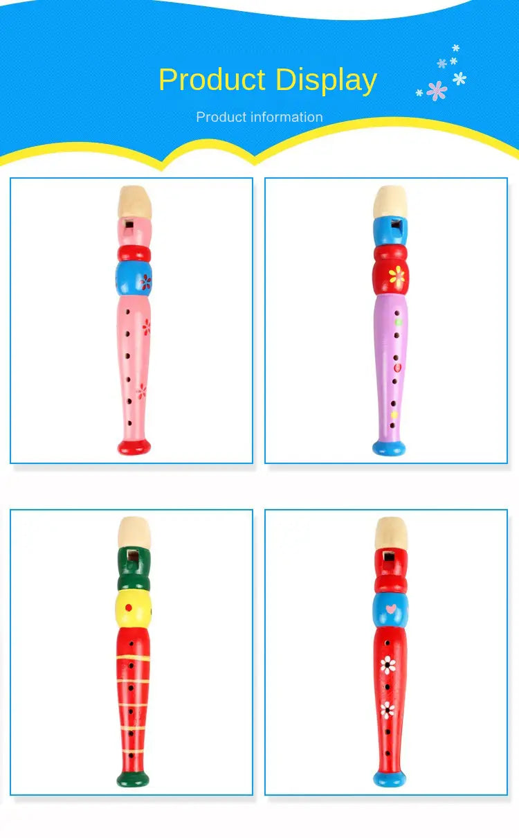 1pc 20cm/7.87in Colorful Wooden Flute Music Instrument Trumpet Buglet Hooter Kids Educational Learning Musical Toys for Children