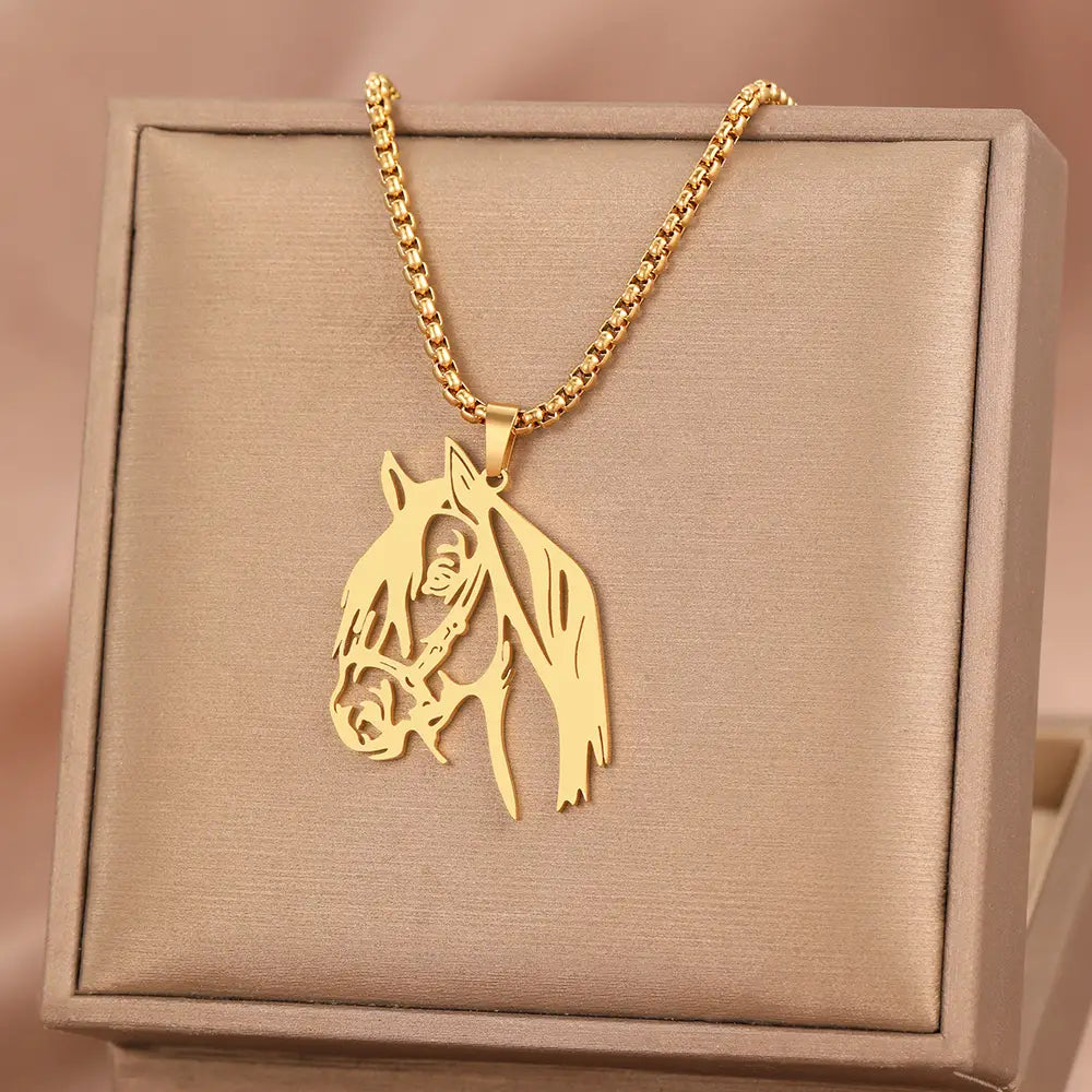 Stainless Steel Necklaces Animals Horse’s Head Pendant Choker Chain Men Atmospheric Fashion Hip Hop Necklace For Women Jewelry