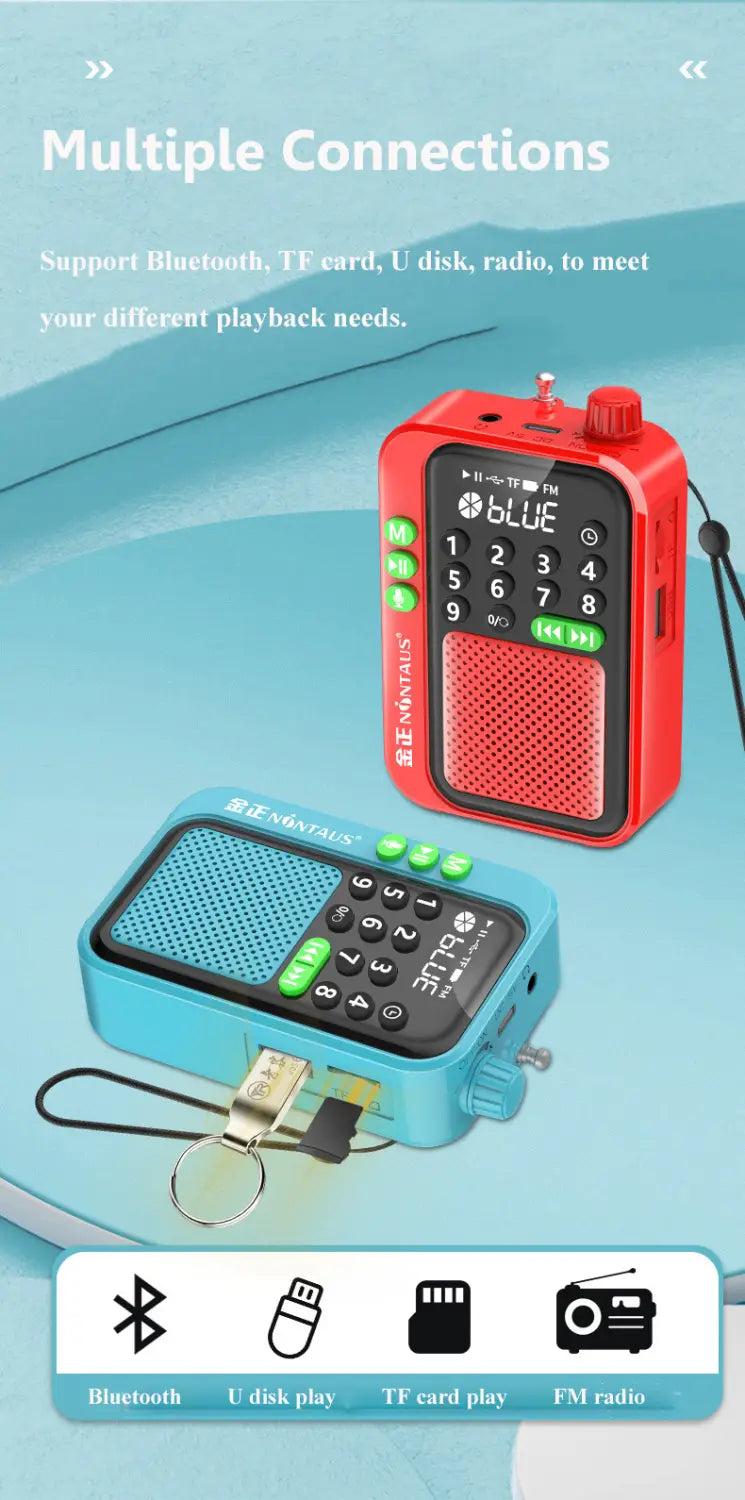 Mini Portable FM Radio Best Reception Radios 5W Wireless Bluetooth Speaker TF Card U Disk Music MP3 Player Support HD Rcording