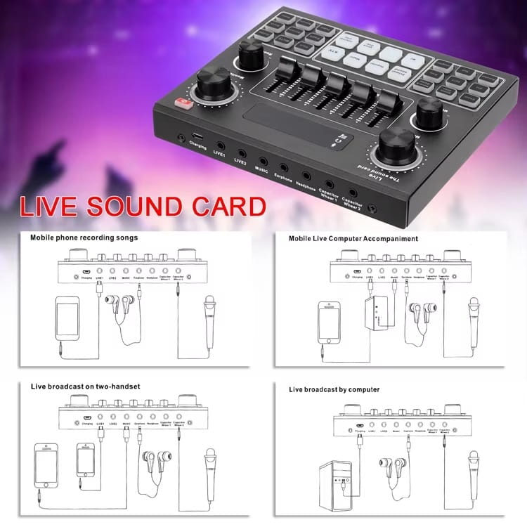 V9 Sound Card Sets Pro USB Microphone Webcast Live 12 Electric Sounds Broadcast Phone Computer audio interface Studio Recording