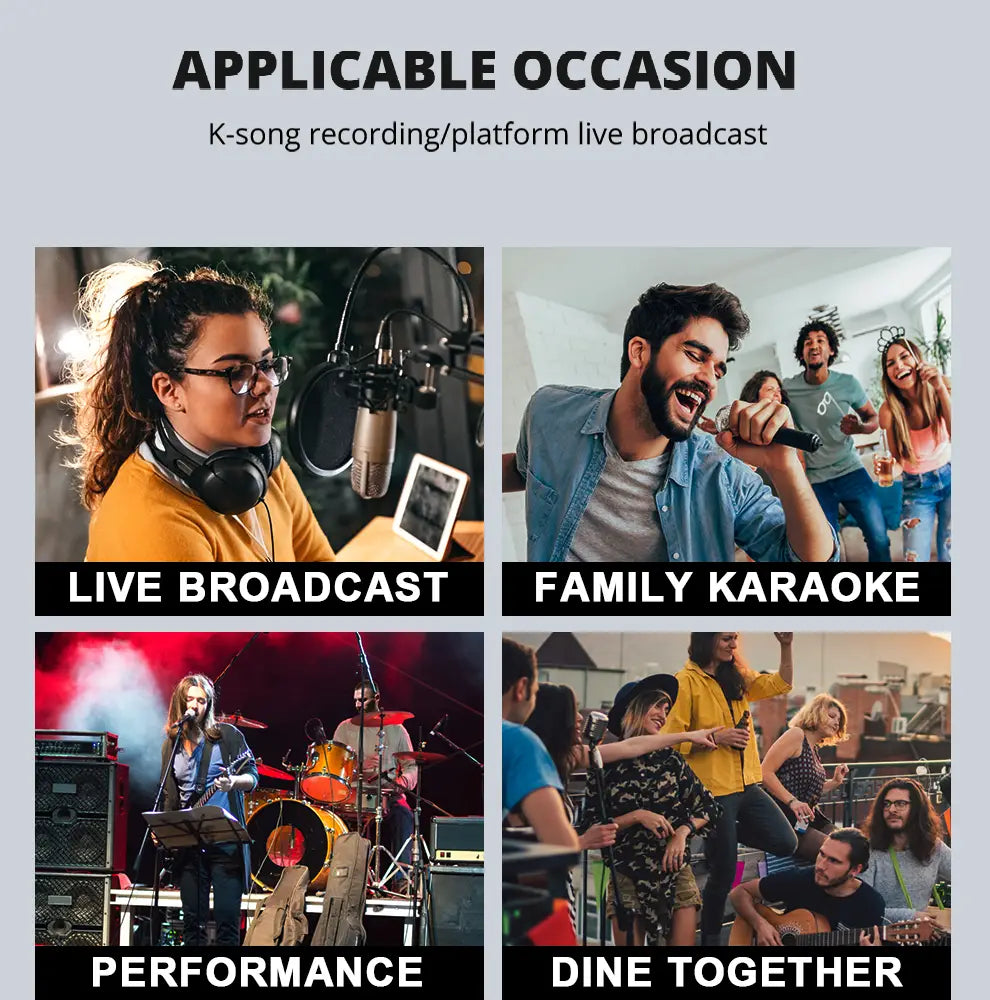 LEUS F4X Audio 4 Channel Sound Mixer With Dual UHF Wireless Microphone DJ Console Mixing for karaoke Party PC Studio Recording