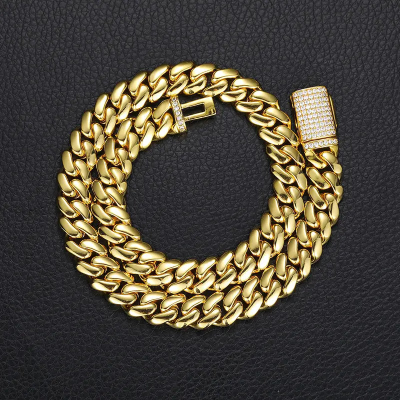 12-20mm wide Hip Hop Bling Iced Out Round Cuban Miami Link Chain Necklaces for Men Rapper Jewelry Gold Silver Color