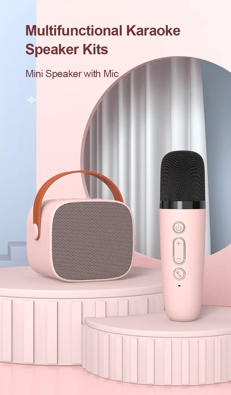 Mini Karaoke Machine for Kids Portable Speaker With 1-2 Wireless Microphone for Home KTV Birthday Party Holiday Gifts