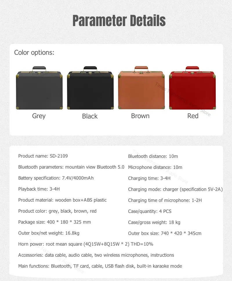 Retro High-quality Bluetooth Speaker Wireless Portable Home Theater KTV Outdoor Suitcase Karaoke Microphone Speakers SD2109