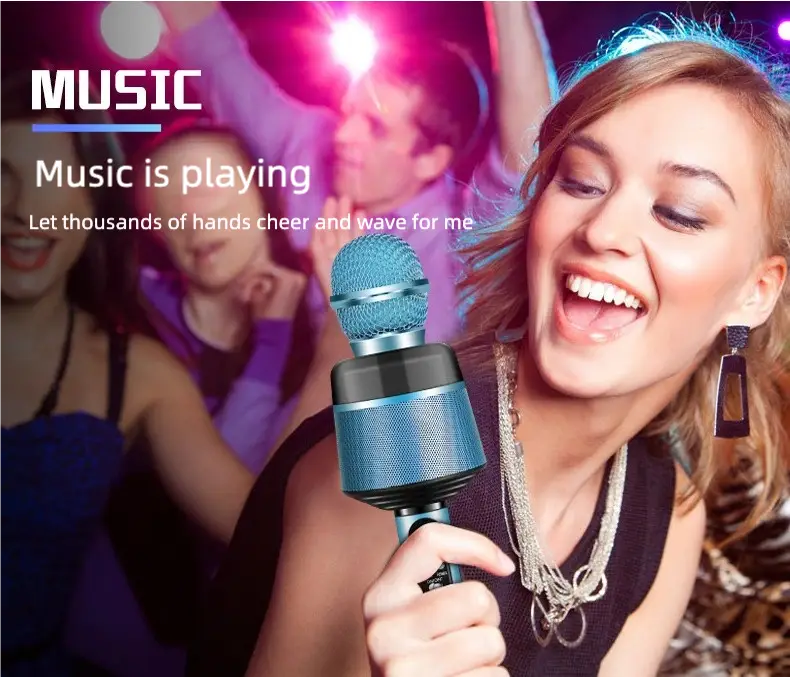 Wireless Bluetooth Karaoke Microphone 5-in-1 Portable Handheld Mic Speaker with Dynamic Lights Karaoke Microphone for Adults