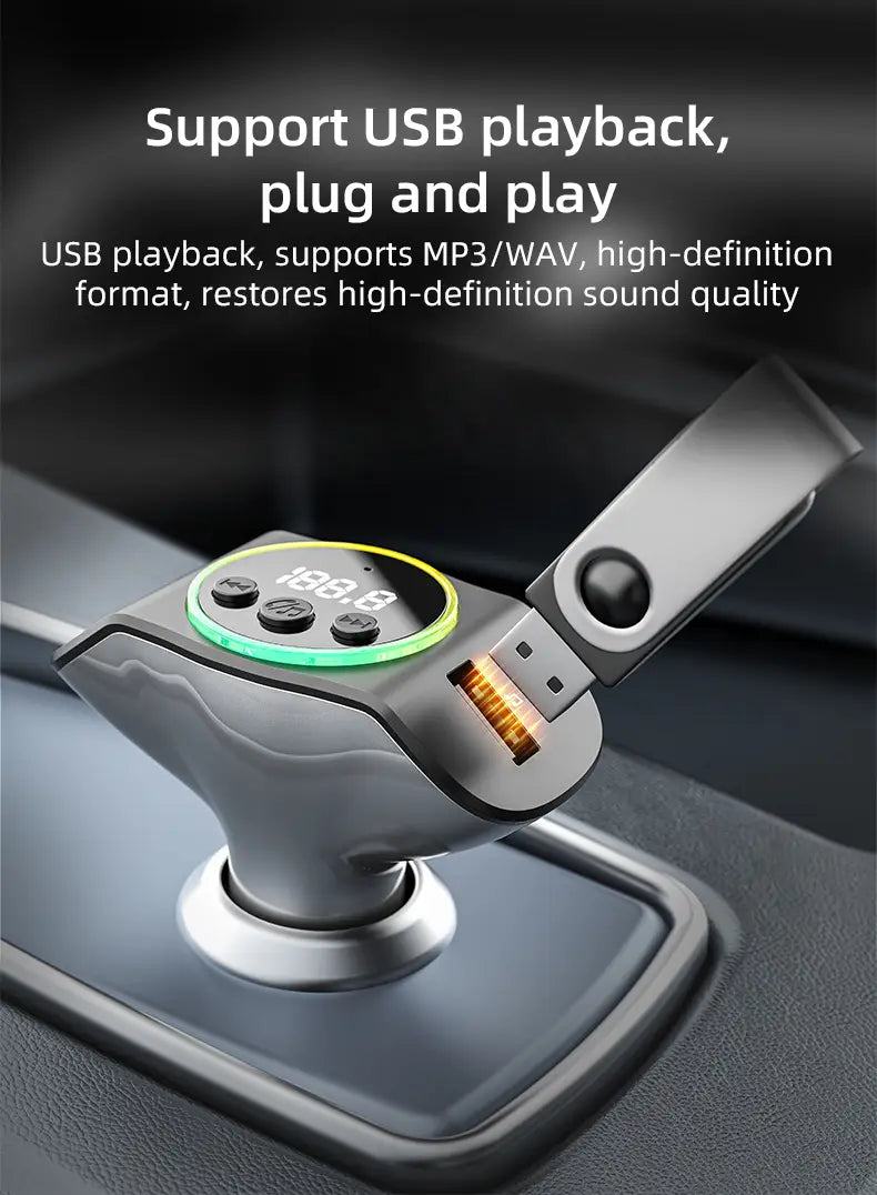 PD30W + QC3.0 Bluetooth 5.3 Car MP3 Player FM Transmitter Wireless Handsfree U Disk Play Music USB Type-C Car Fast Charger Adapter