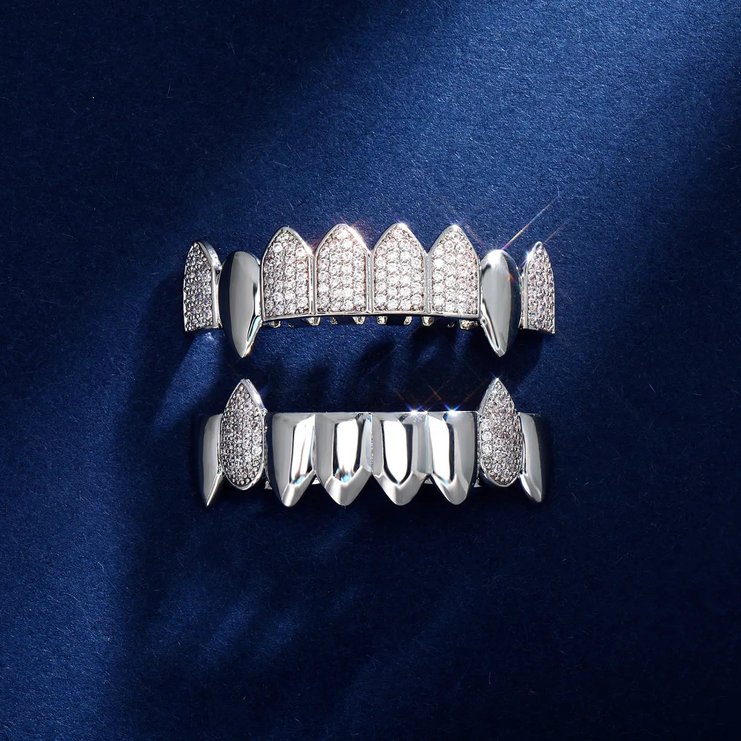 Hip Hop Full CZ Stone Teeth Grillz Caps Cubic Zircon Iced Out Micro Pave Top&Bottom Charm Grills for Men Women Punk Jewelry