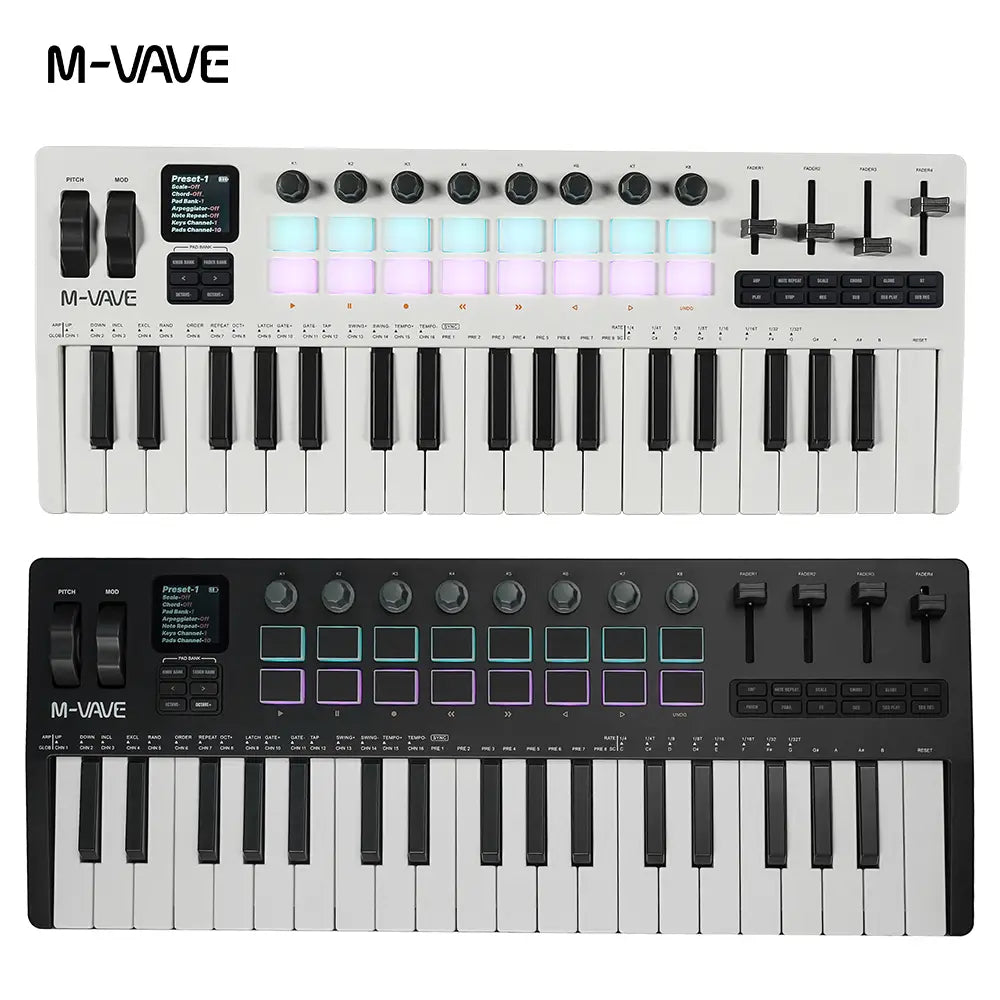 M-VAVE SMK-37 Keyboard 37 Keys MIDI Controller with 16 RGB Pads&8 Knobs 3.5mm Supports Wireless Connection to Multiple System