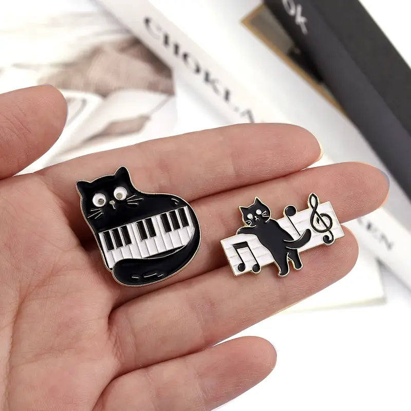 Black Cat Music Enamel Pin Animal Cute Musical Instrument Notes Piano Brooch Badge Friends Gift Wholesale Backpack Accessories