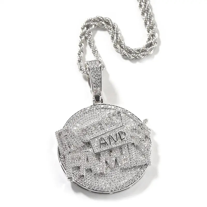 Hip Hop Round Coin Pave Crystal Money And Family Pendant With Iced Out Tennis Chain Necklace Choker For Men Rapper Jewelry