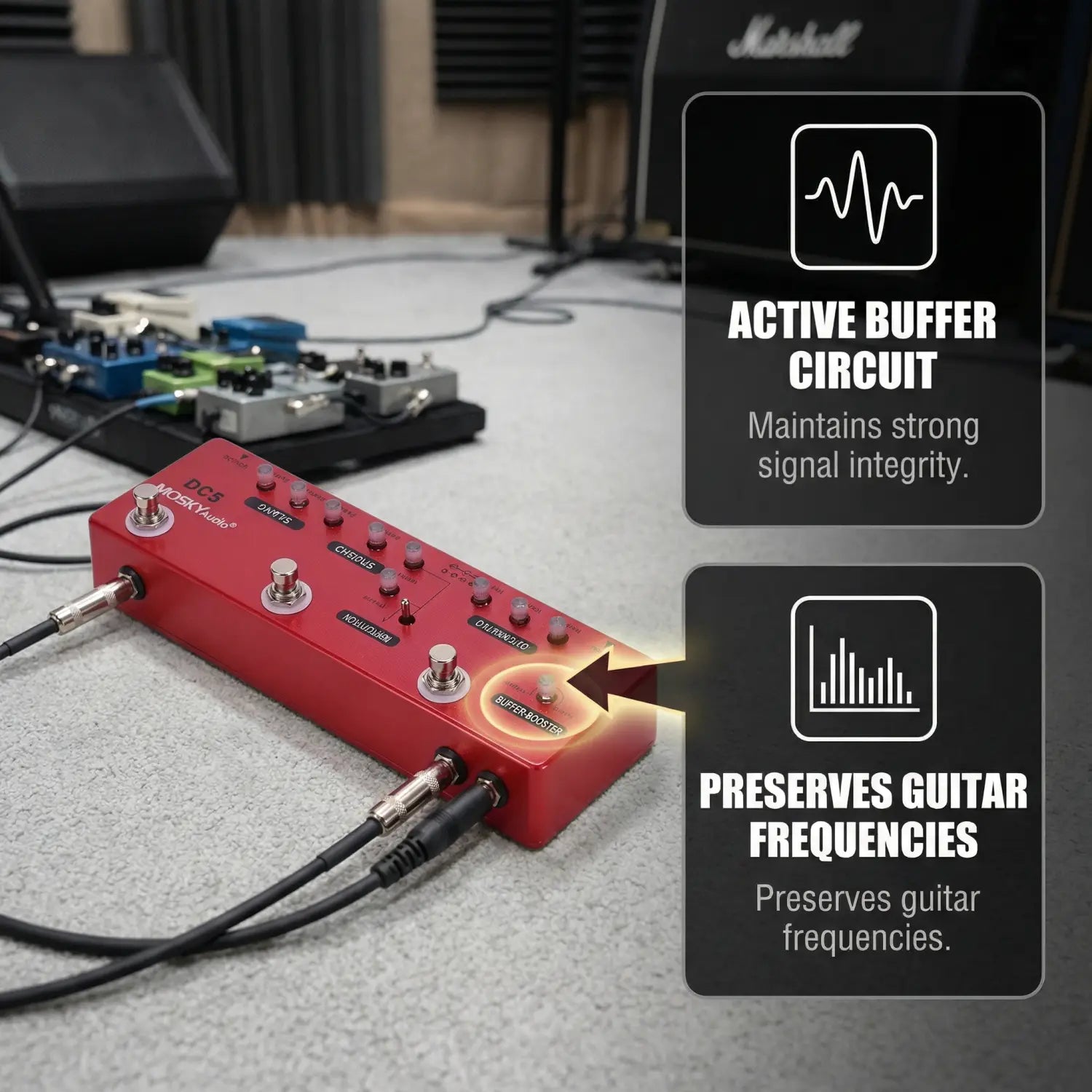 MOSKYAUDIO DC5 6-in-1 Guitar Effect Pedal Professional Multi Effects with Delay Chorus Distortion Overdrive Booster Buffer True