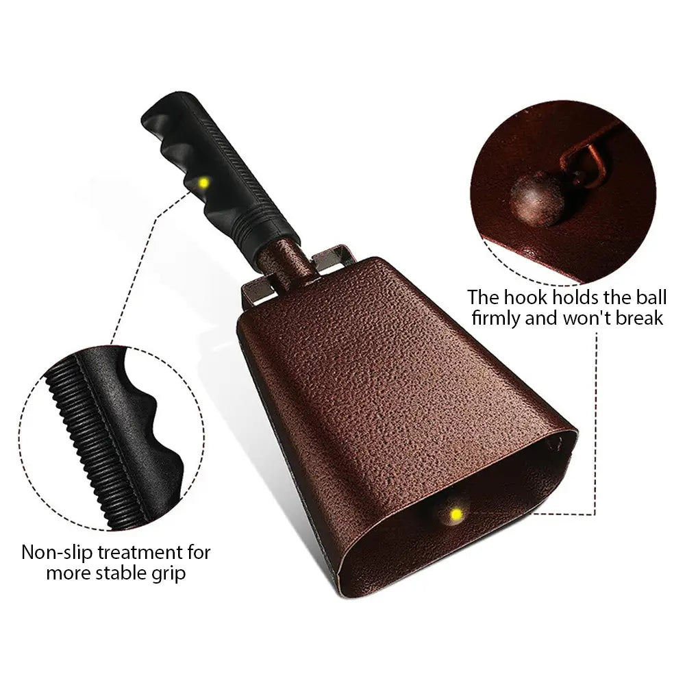 10 Inch Cowbell Noise Makers Percussion Musical Instrument Iron Decorations School Hand Bells with Handle for Games Sports