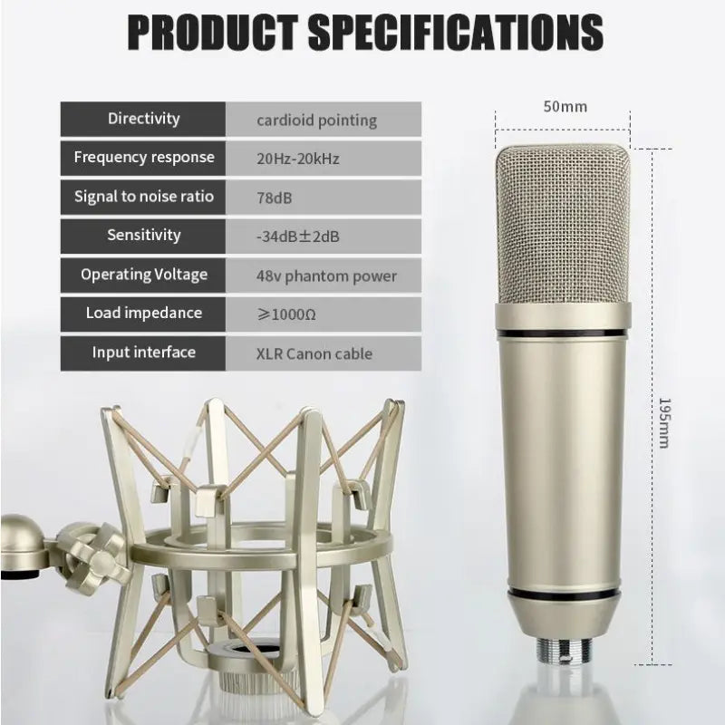 192KHz 24 Bit Professional Condenser Studio Microphone Headset USB Audio Interface Sound Card Set for Podcast Recording