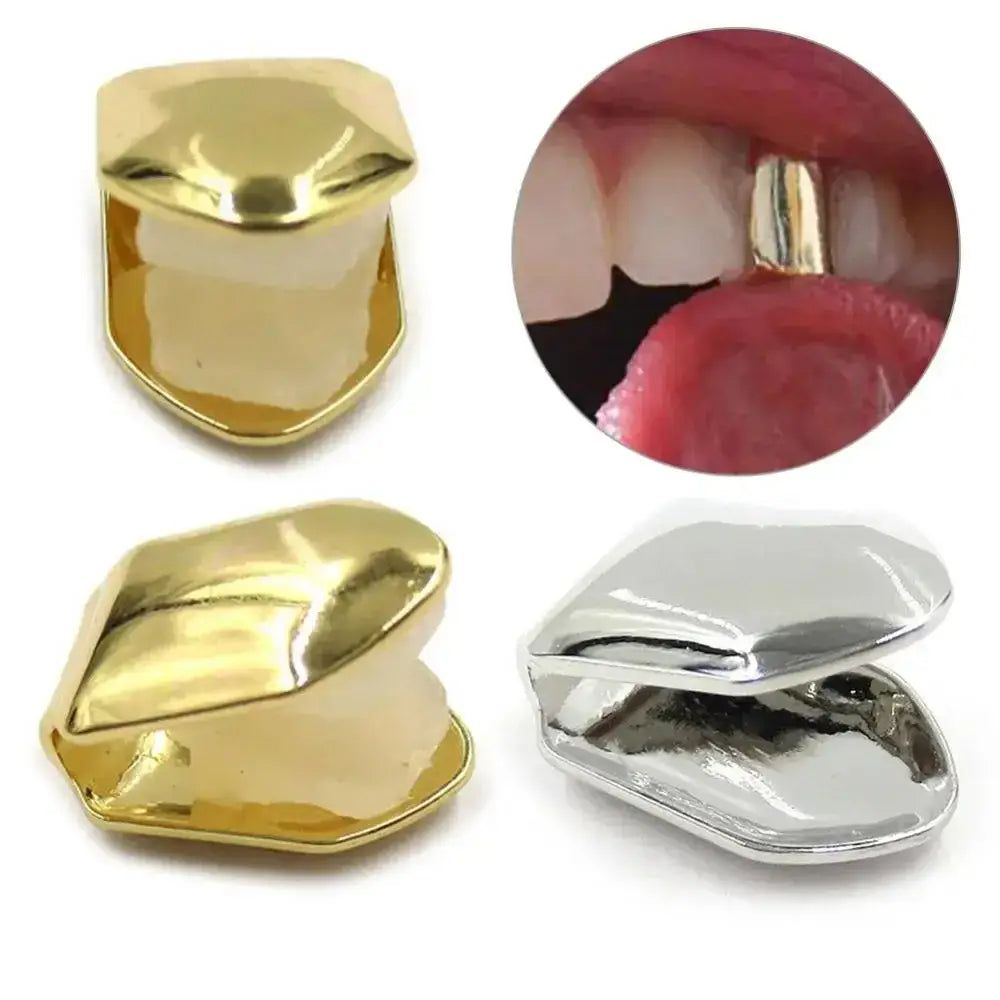 1-3Pcs Single Tooth CAPs Hip Hop Grills for Teeth Mouth Rapper Party Accessories Gold Plated Small Single Tooth Caps False Teeth