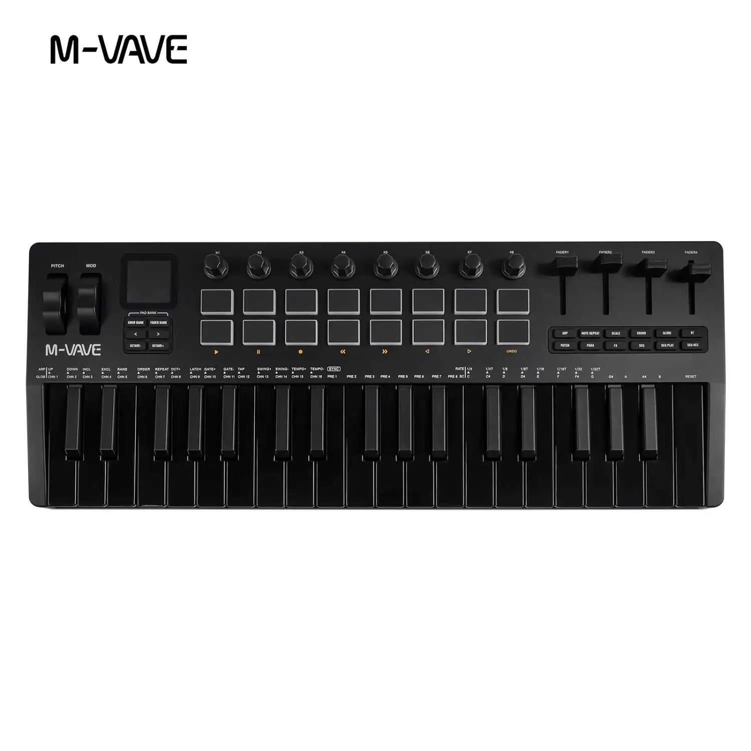 M-VAVE SMK-37 PRO 37-Key MIDI Controller Black - 16 RGB Pads 8 Knobs Built-in Synthesizer Portable Music Production Keyboard