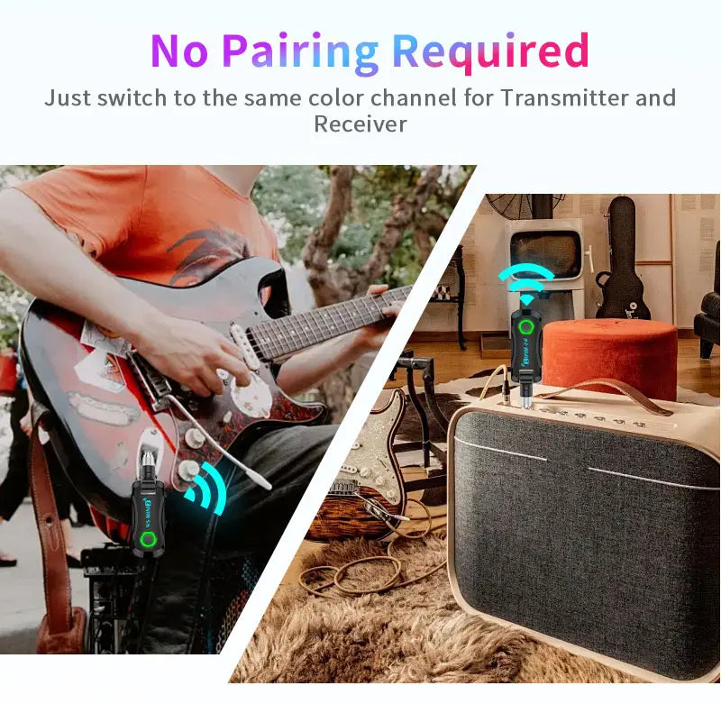 2.4GHz Mini Wireless Guitar System Rechargeable Audio Wireless Guitar Transmitter Receiver for Guitar Bass Electric Instruments