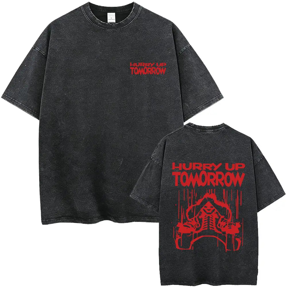 Rapper The Weeknd After Hours Til Dawn with Playboi Carti Tour 2026 Vintage Washed T Shirt Men Hip Hop Fashion Pop Music T-shirt